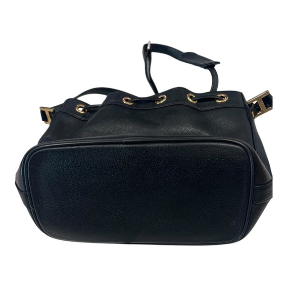 MCM EUC Vintage Drawstring Bucket Bag Black Gold Hardware Leather Crossbody - Picture 9 of 16